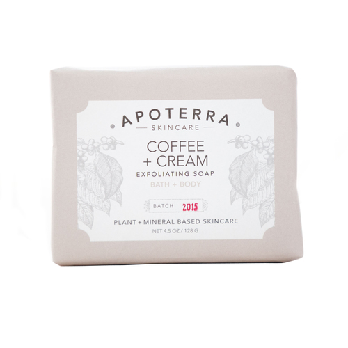 APOTERRA Coffee + Cream Exfoliating Soap on white background