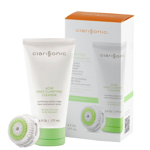 Clarisonic Acne Brush Head and Wash Cleanser Kit on white background