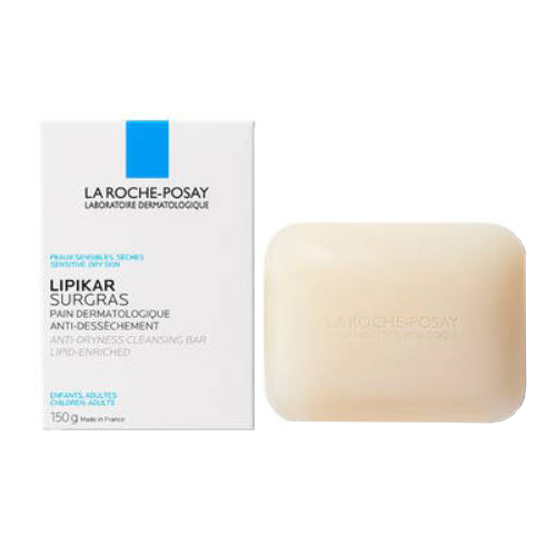 La Roche Posay Lipikar Surgras Cleansing Bar Soap on white background