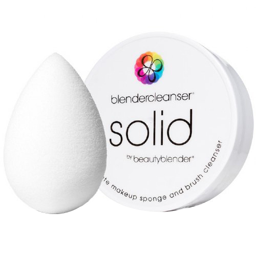 Beautyblender Pure Sponge + BlenderCleanser Solid Kit on white background
