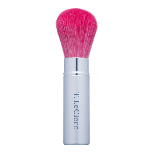 T LeClerc Retractable Powder Brush - Pink on white background