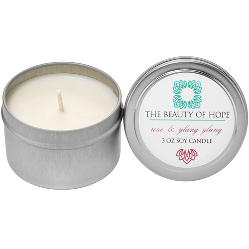Beauty Of Hope Rose and Ylang Ylang Soy Candle on white background