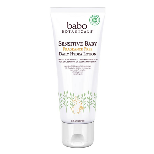 Babo Botanicals Sensitive Baby Fragrance Free Daily Hydra Lotion on white background