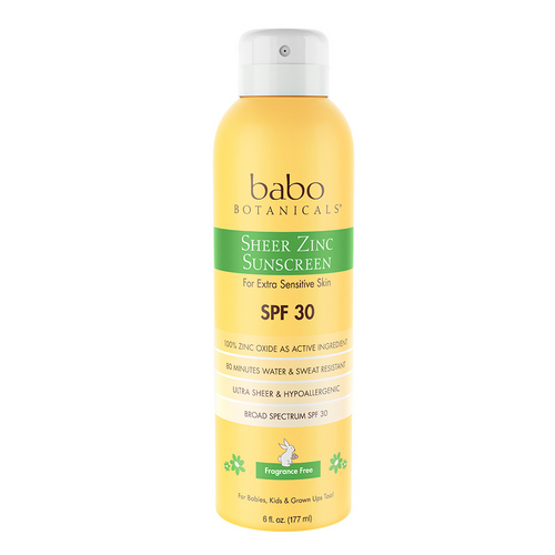 Babo Botanicals Sheer Zinc Sunscreen Spray SPF 30 - Fragrance Free, 180ml/6.09 fl oz