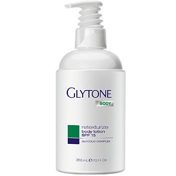 Glytone Retexturize Body Lotion SPF 15 on white background