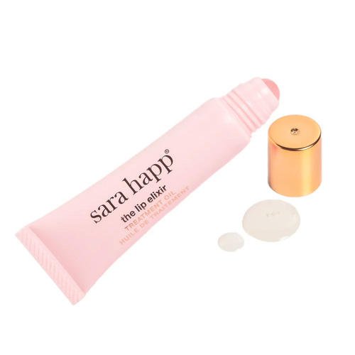 Sara Happ Lip Elixir Oil with Rose Quartz Rollerball on white background