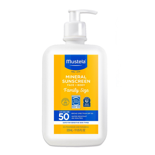 Mustela SPF 50 Mineral Sunscreen Face + Body Lotion - Family Size on white background