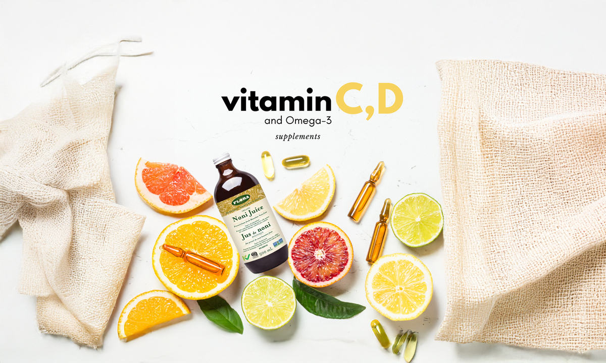 Boost Health Daily with Vitamin C, D & Omega-3 Supplements Banner