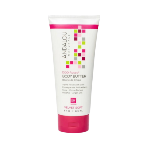 Andalou Naturals 1000 Roses Velvet Soft Body Butter on white background