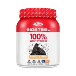 100% Whey Protein Cookies N Cream on white background