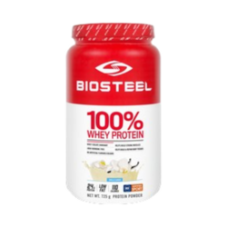 100% Whey Protein Vanilla on white background