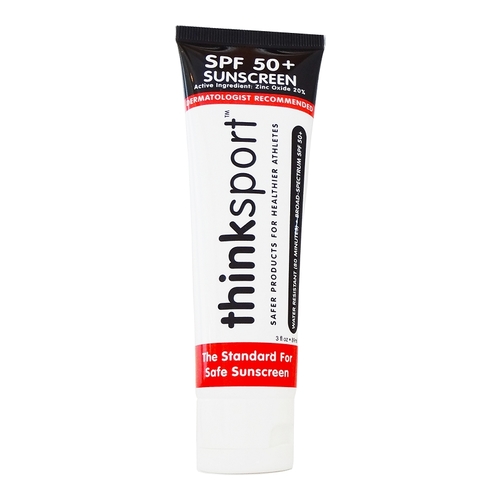 Thinksport Safe Sunscreen SPF50+ on white background