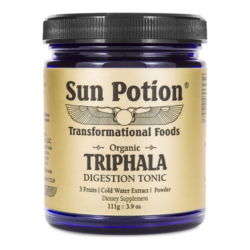 Sun Potion Triphala Organic Fruit Extract Powder on white background