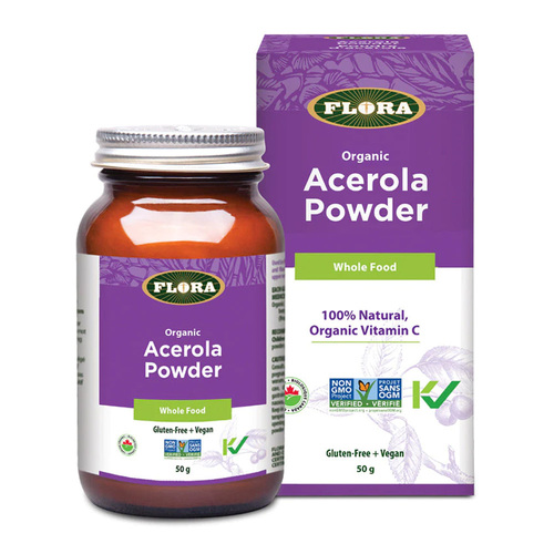 Flora Acerola Natural Vitamin C Powder on white background