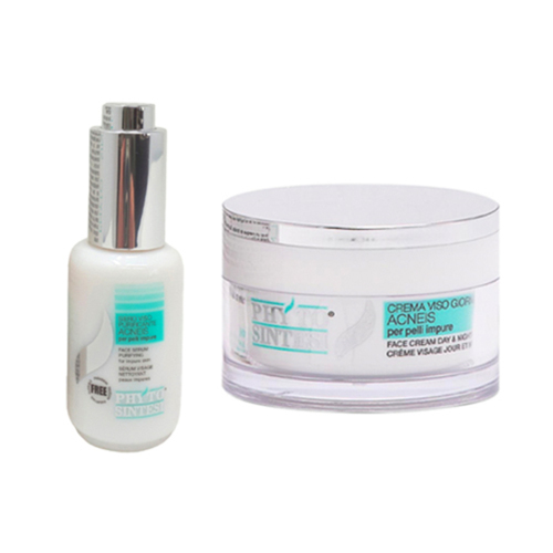 Phyto Sintesi Acneis Purifying Day and Night Cream and Purifying Serum on white background