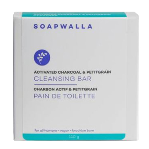 Soapwalla Activated Charcoal and Petitgrain Cleansing Bar on white background