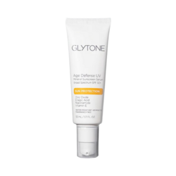 Age Defense UV Mineral Sunscreen Serum Broad Spectrum SPF 50+ on white background