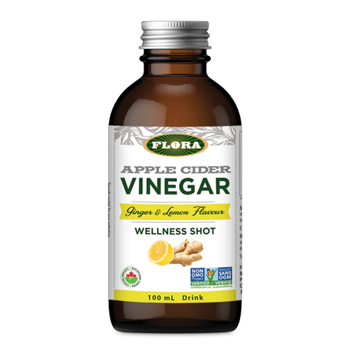 Flora Apple Cider Vinegar Shot - Ginger and Lemon on white background