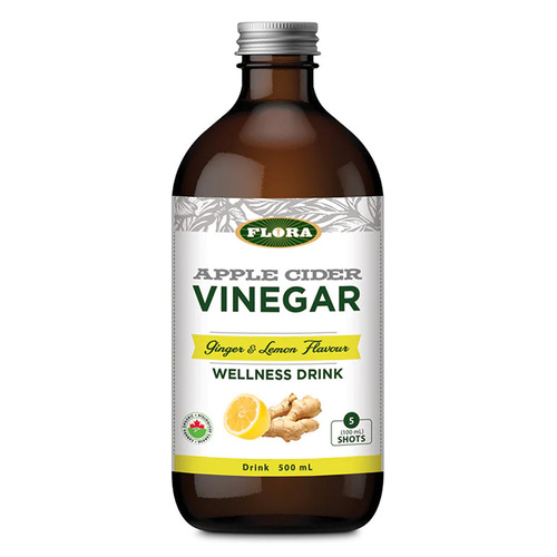 Flora Apple Cider Vinegar Shot - Ginger and Lemon on white background