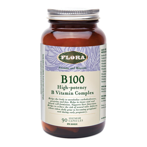Flora B 100 High Potency B Vitamin Complex, 90 capsules