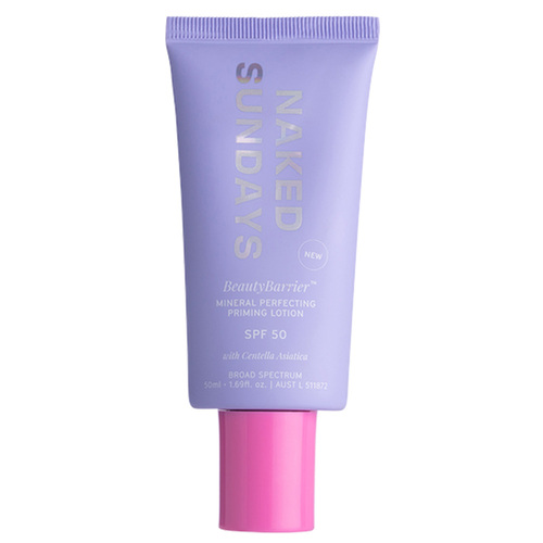 Naked Sundays Beauty Barrier Mineral Perfecting Priming Lotion SPF50, 50ml/1.69 fl oz Naked Sundays Beauty Barrier Mineral Perfecting Priming Lotion SPF50 on white background