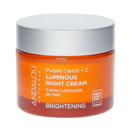 Andalou Naturals Brightening Purple Carrot + Vitamin C Luminous Night Cream, 50ml/1.69 fl oz Andalou Naturals Brightening Purple Carrot + Vitamin C Luminous Night Cream on white background