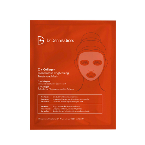 Dr Dennis Gross C+Collagen Biocellulose Brightening Treatment Mask on white background