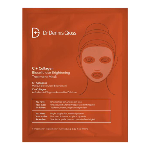 Dr Dennis Gross C+Collagen Biocellulose Brightening Treatment Mask on white background