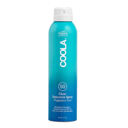 Coola Classic Body SPF 30 Pina Colada Sunscreen Spray, 177ml/6 fl oz Coola Classic Body Organic Sunscreen Spray SPF 50 - Fragrance Free on white background