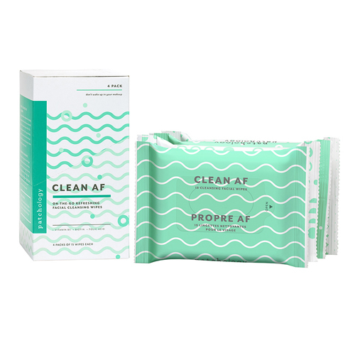Patchology Clean AF Facial Cleansing Wipes (4 packs of 15 sheets) on white background