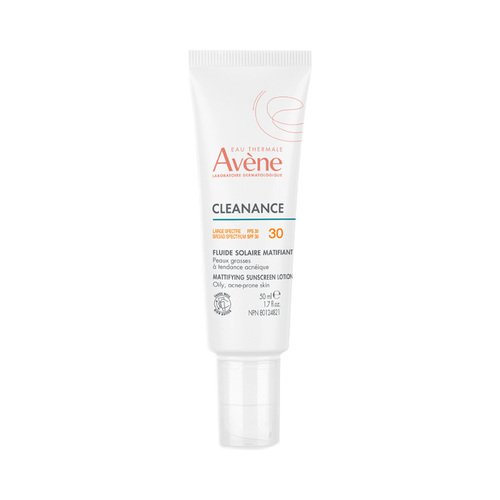 Avene Cleanance Mattifying Sunscreen Lotion SPF 30 on white background