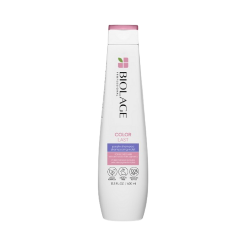 Biolage Color Last Purple Shampoo with Fig and Orchid on white background