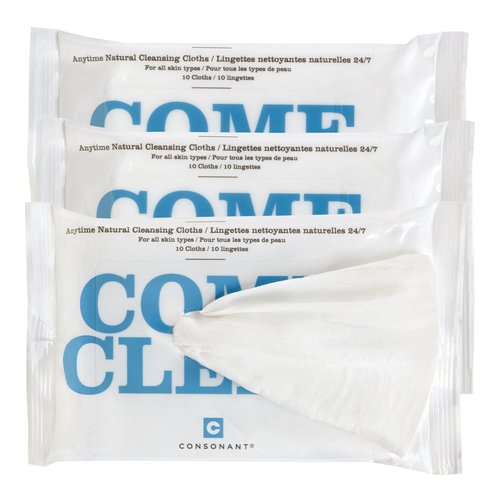 Consonant Come Clean Natural Cleansing Cloths - Pack of 3, 10 wipes