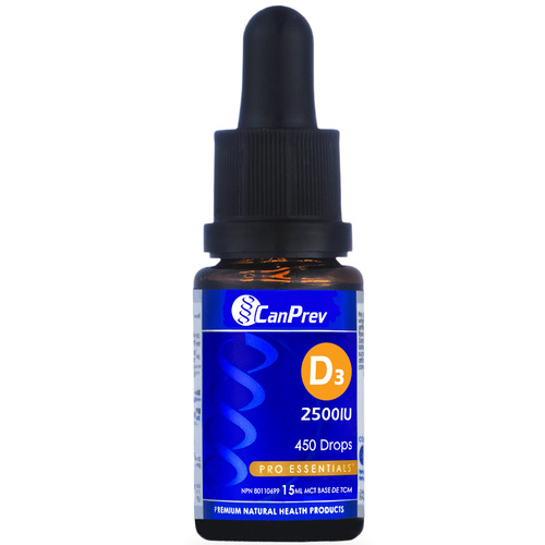 CanPrev D3 2500IU Drops on white background
