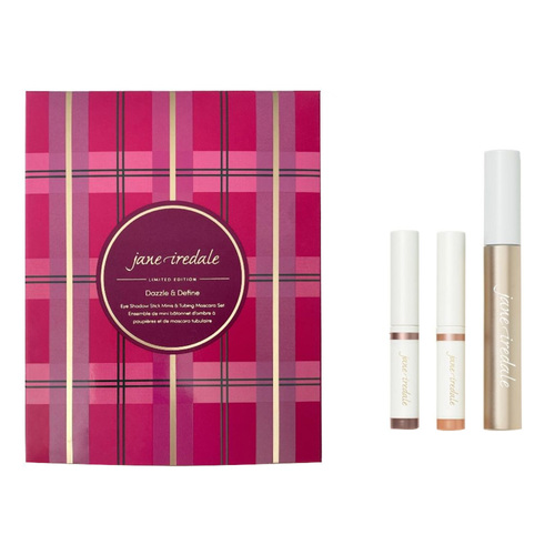 jane iredale Dazzle and Define Eyeshadow Stick Mini and Tubing Mascara Set on white background
