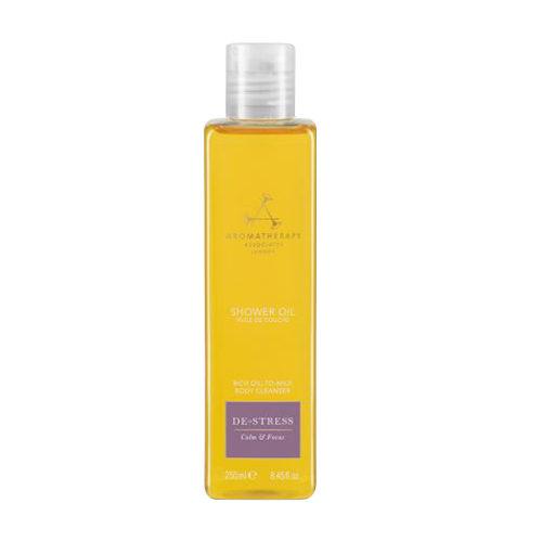 Aromatherapy Associates De-Stress Shower Oil on white background