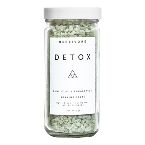 Herbivore Botanicals Detox Blue Clay + Eucalyptus Soaking Salt on white background