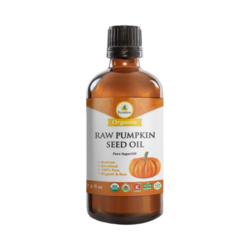 Organic Raw Pumpkin Seed Oil on white background