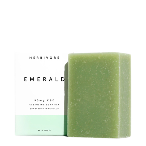 Herbivore Botanicals Emerald CBD Cleansing Soap Bar on white background