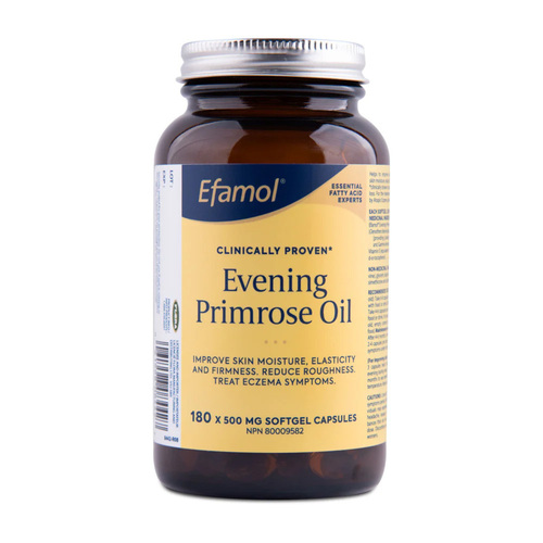 Flora Efamol Beautiful-Skin Evening Primrose Oil 500 mg on white background