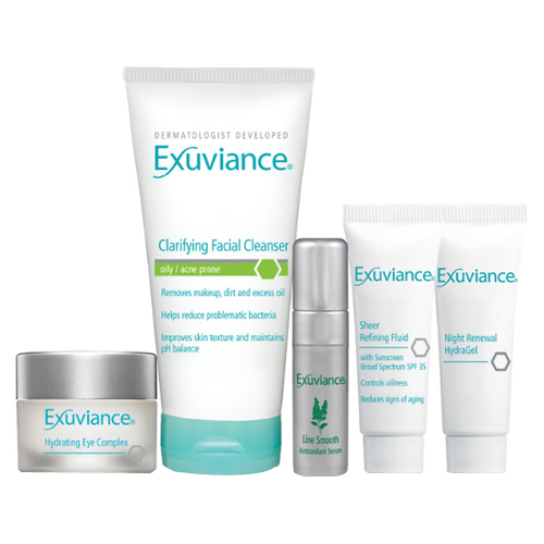 Exuviance Essentials Oily/Acne Prone Skin Kit on white background