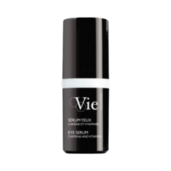 Eye Serum Caffeine and Vitamins on white background