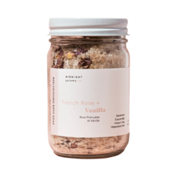 French Rose + Vanilla Replenishing Bath Soak on white background