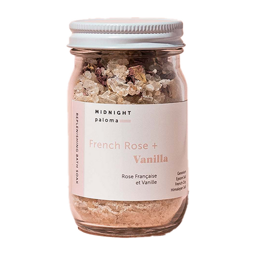 Midnight Paloma French Rose + Vanilla Replenishing Bath Soak on white background