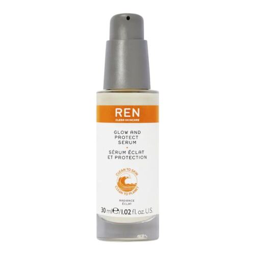 Ren Glow and Protect Serum on white background