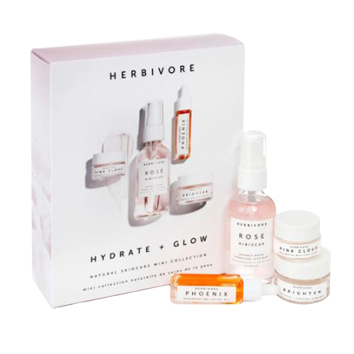 Herbivore Botanicals HYDRATE + GLOW Natural Skincare Mini Collection on white background