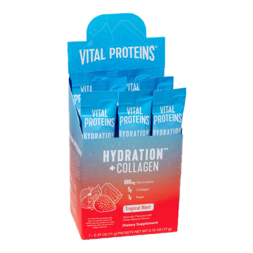 Vital Proteins Hydration + Collagen Tropical Blast Stick Pack Box on white background