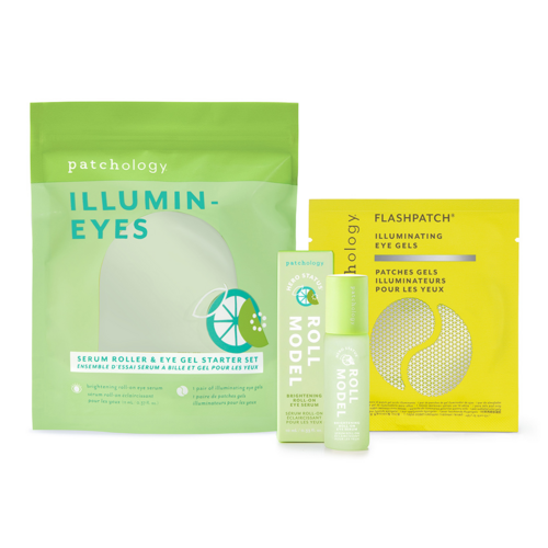Patchology Illumin-Eyes Brightening Eye Serum + Illuminating Eye Gel Kit on white background