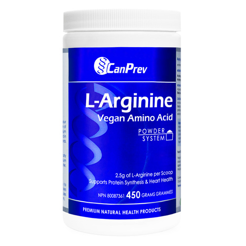 CanPrev L-Arginine Powder on white background