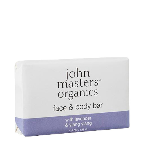 John Masters Organics Lavender, Rose Geranium and Ylang Ylang Soap on white background